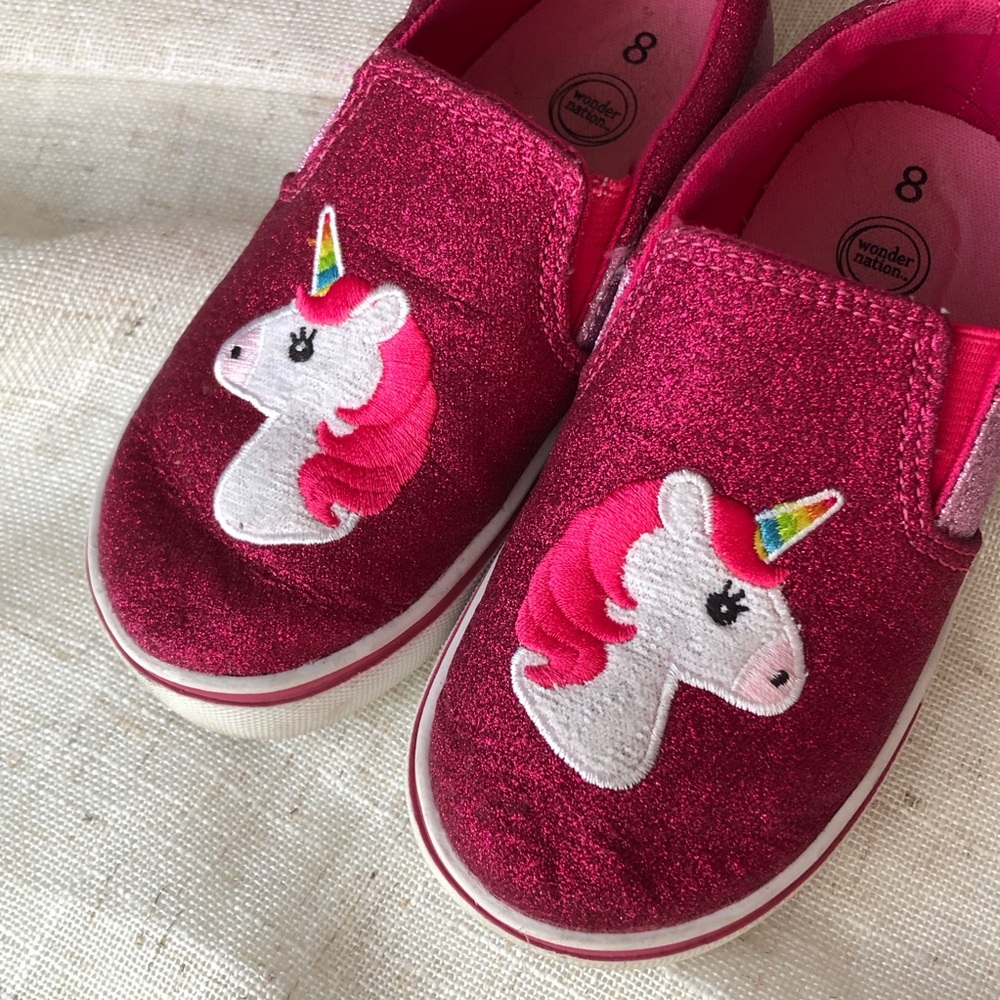 toddler slip on shoes, pink sparkly unicorn